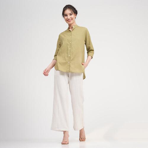 Organic Cotton Shirt & Trouser Set for Women | Green & Cream