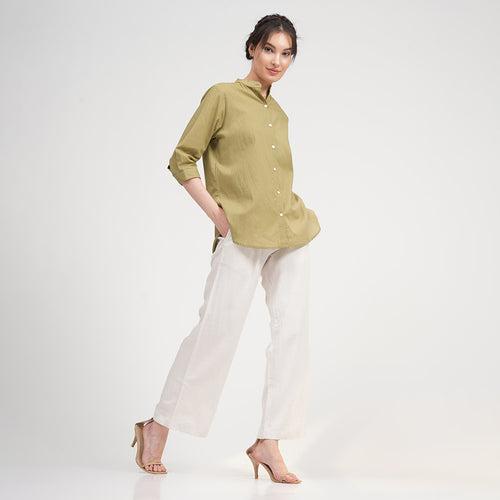 Organic Cotton Shirt & Trouser Set for Women | Green & Cream