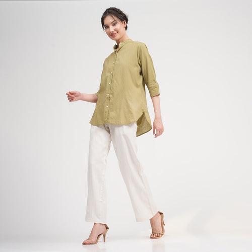 Organic Cotton Shirt & Trouser Set for Women | Green & Cream