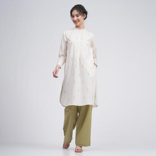 Organic Cotton Tunic for Women | Block Printed | Cream