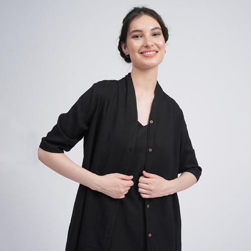 Cotton Tencel Long Shirt & Slip Dress | Black