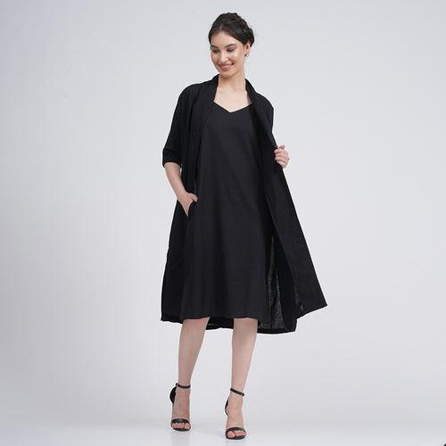 Cotton Tencel Long Shirt & Slip Dress | Black