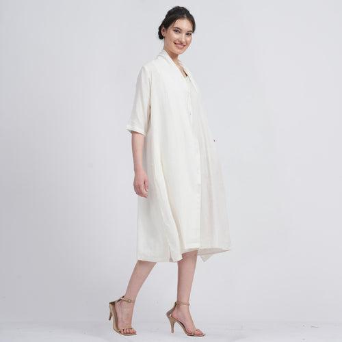 Cotton Tencel Long Shirt & Slip Dress | Cream