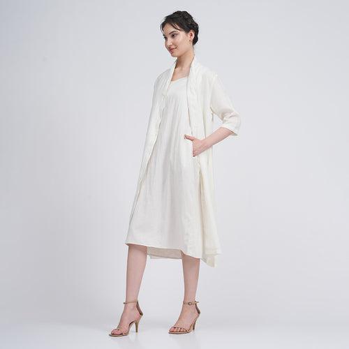 Cotton Tencel Long Shirt & Slip Dress | Cream