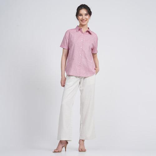 Organic Cotton Shirt & Pant Set for Women | Pink & Cream