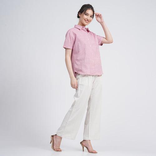 Organic Cotton Shirt & Pant Set for Women | Pink & Cream