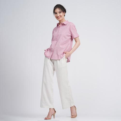 Organic Cotton Shirt & Pant Set for Women | Pink & Cream