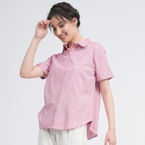 Organic Cotton Pink Shirt for Women | Gingham Checks