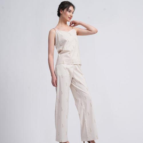 Cotton Linen Printed Co Ord Set | Cream