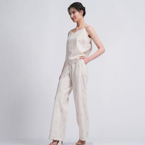 Cotton Linen Printed Co Ord Set | Cream