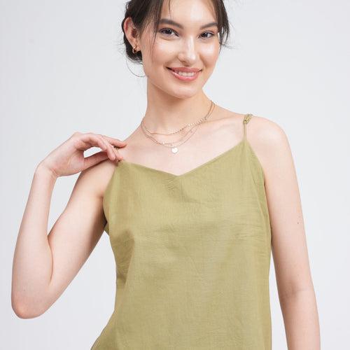 Organic Cotton Printed Slip Top | Sage Green