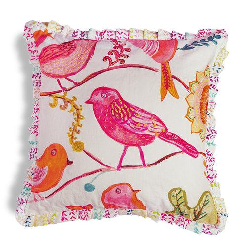 Cotton Cushion Cover | Bird of Paradise | Fuchsia Pink | 20 x 20 Inches