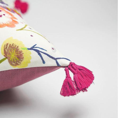 Cotton Cushion Cover | Gardenscape | Fuchsia Pink | 16 x 16 Inches