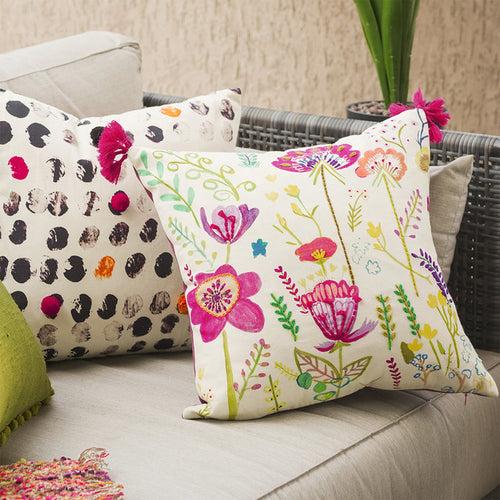 Cotton Cushion Cover | Gardenscape | Fuchsia Pink | 16 x 16 Inches