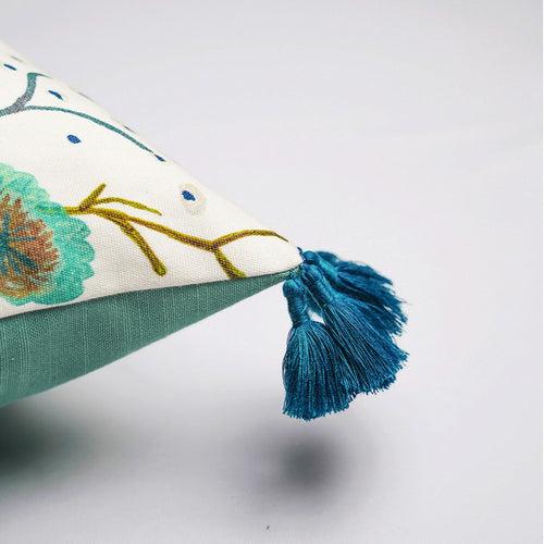 Cotton Cushion Cover | Gardenscape | Turquoise | 16 x 16 Inches