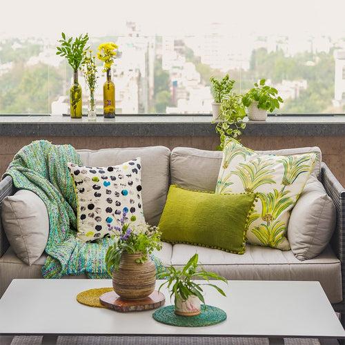 Sprig Cotton Cushion Cover | Lime Green | 20 x 20 Inches