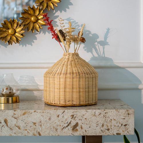 Handwoven Rattan Wicker Vase | Beige | Large