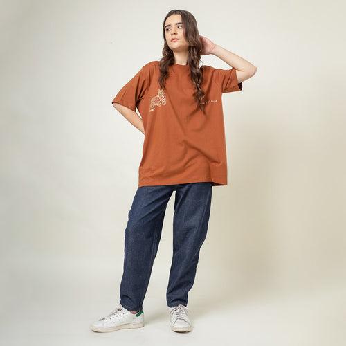 Organic Cotton Oversized T-Shirt for Women | Rust | Crew Neck