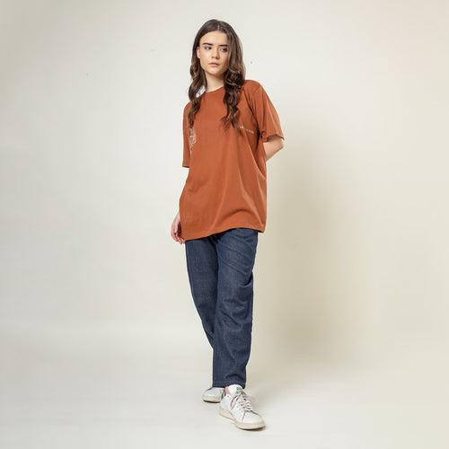 Organic Cotton Oversized T-Shirt for Women | Rust | Crew Neck