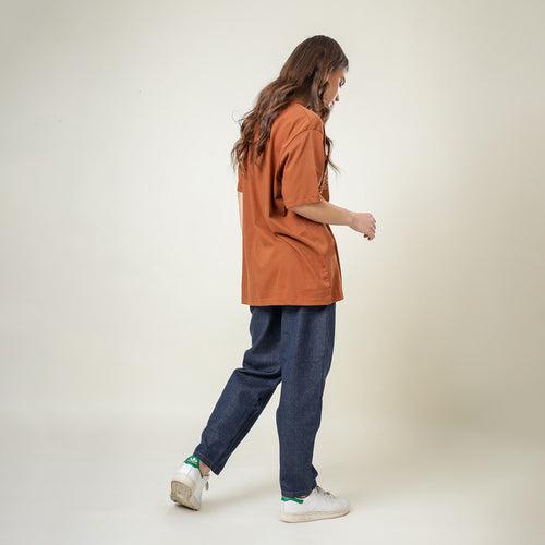 Organic Cotton Oversized T-Shirt for Women | Rust | Crew Neck