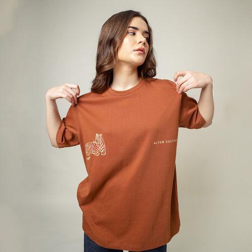 Organic Cotton Oversized T-Shirt for Women | Rust | Crew Neck