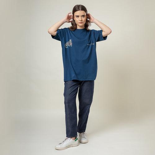 Organic Cotton Oversized T-Shirt for Women | Blue | Crew Neck