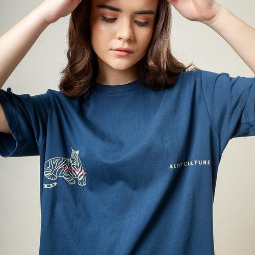 Organic Cotton Oversized T-Shirt for Women | Blue | Crew Neck