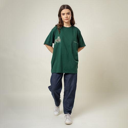 Organic Cotton Oversized T-Shirt for Women | Green | Crew Neck