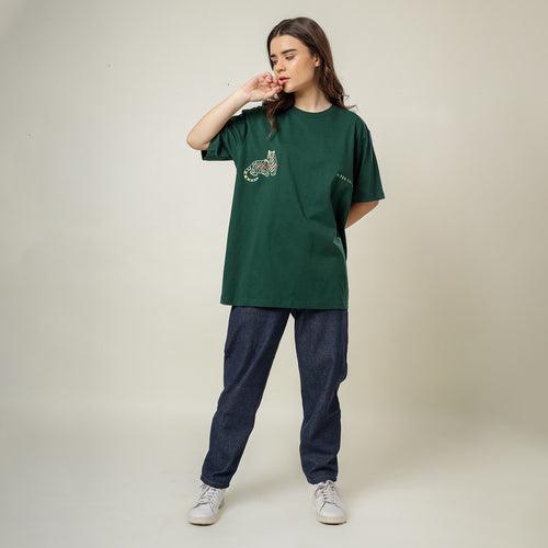 Organic Cotton Oversized T-Shirt for Women | Green | Crew Neck