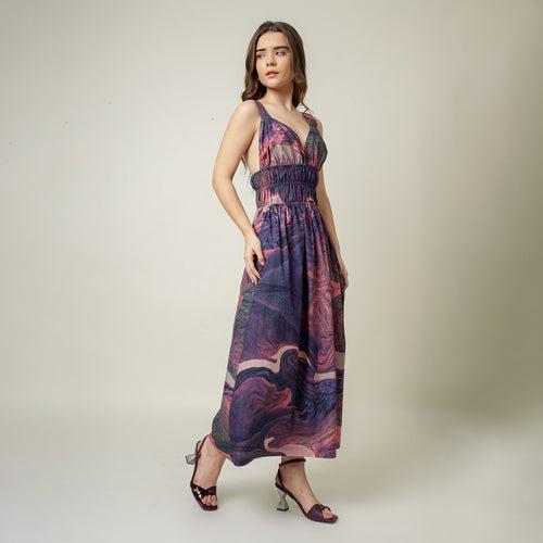 Upcycled Cotton Maxi Dress for Women | Purple