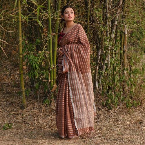 Handloom Cotton Brown Saree