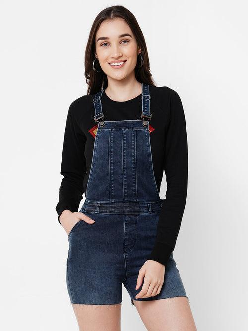 Women Washed Panelled Short Dungaree