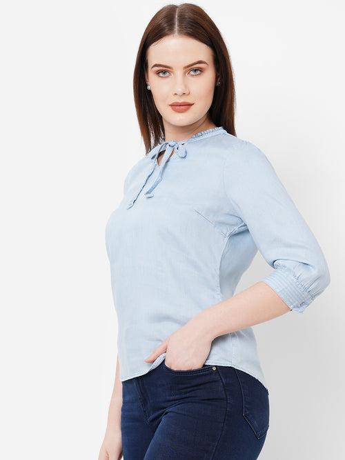 Women Slim Fit Tie-Up Denim Top