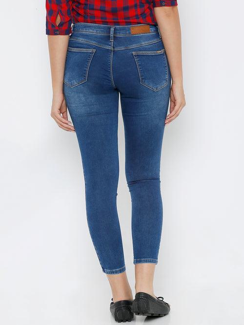 Women Blue Mid-Rise Skinny Crop Length Jeans