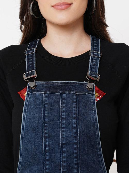 Women Washed Panelled Short Dungaree