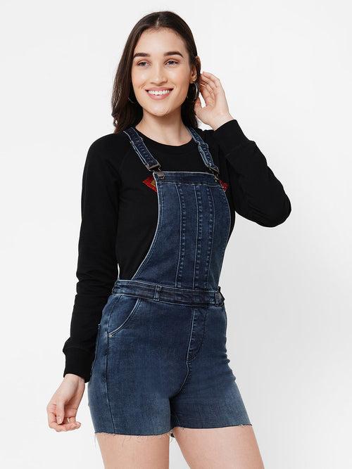 Women Washed Panelled Short Dungaree