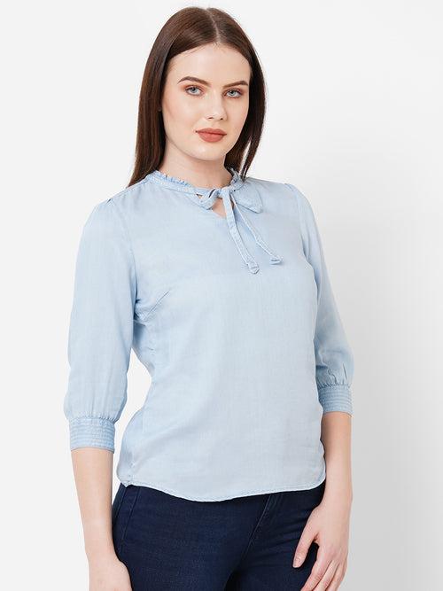 Women Slim Fit Tie-Up Denim Top