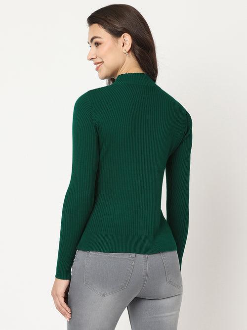 Women Slim Fit Emerald Green Solid Sweater