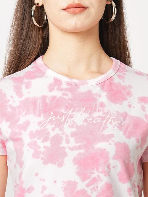 Women Tie & Dye Crop Chest Printed T-Shirt