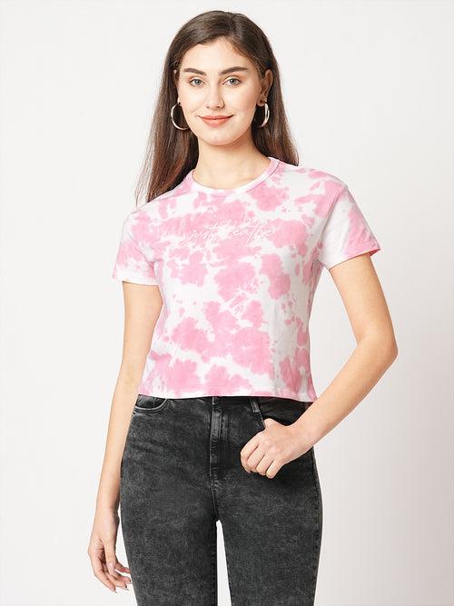 Women Tie & Dye Crop Chest Printed T-Shirt