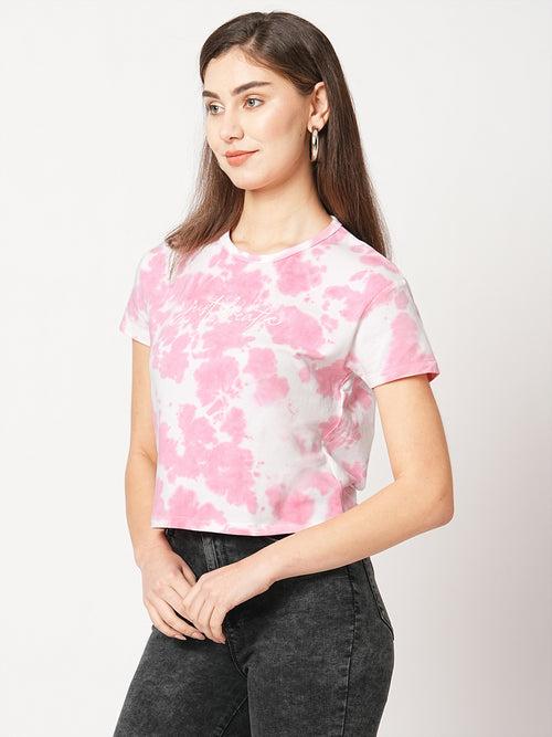 Women Tie & Dye Crop Chest Printed T-Shirt