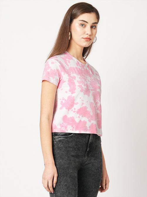 Women Tie & Dye Crop Chest Printed T-Shirt