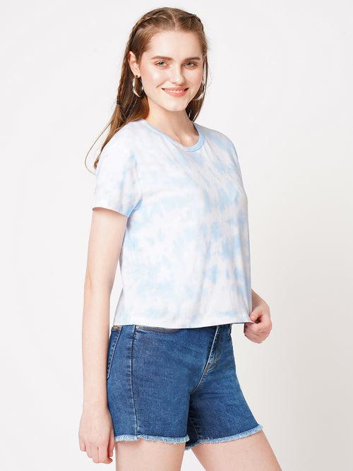 Women Tie & Dye Relaxed Fit Crop T-Shirt