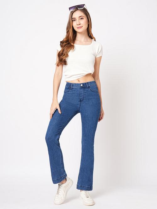 Women High-Rise Mini Flare Jeans