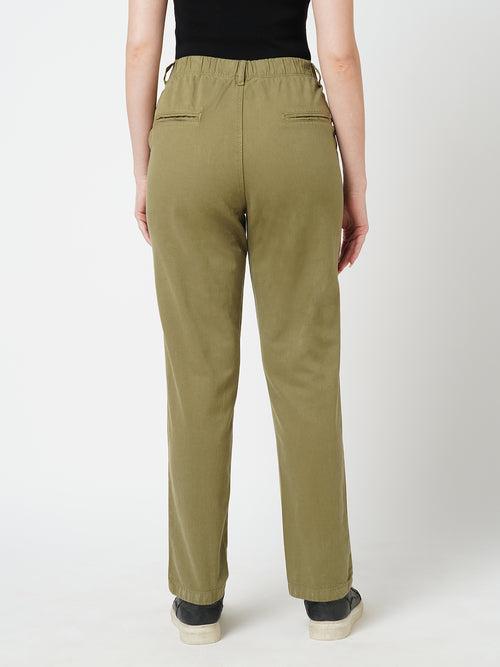 Women Olive Mid Rise Slim Fit Trouser