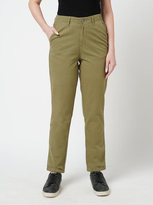 Women Olive Mid Rise Slim Fit Trouser