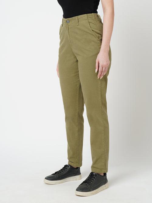 Women Olive Mid Rise Slim Fit Trouser