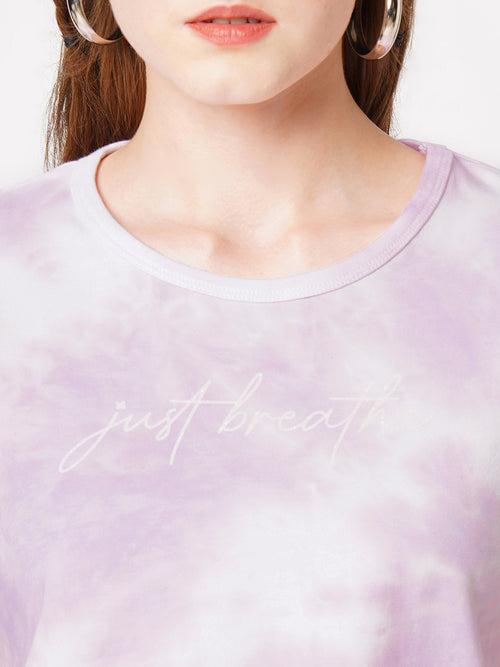 Women Tie & Dye Typographic Chest Print Slim Fit Crop T-Shirt