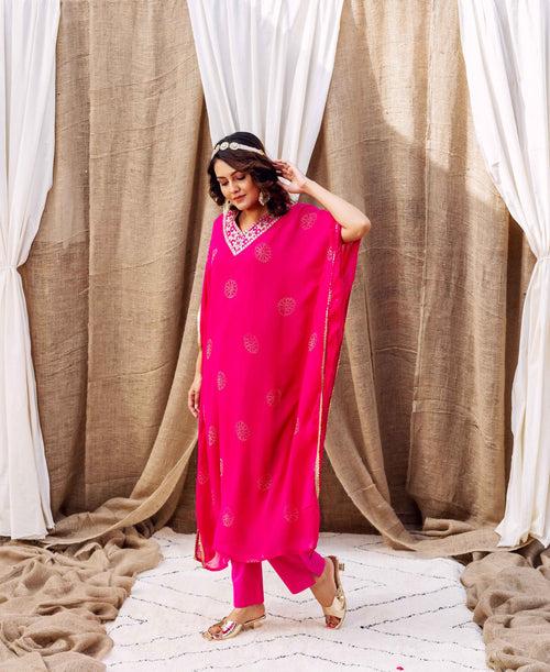 Zahreen Magenta Embroidered Kaftan