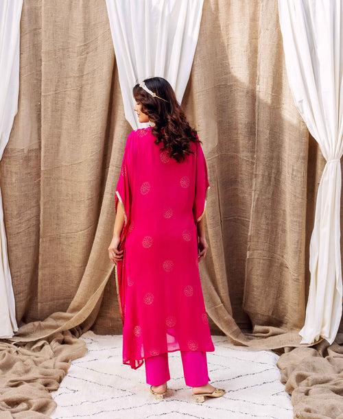 Zahreen Magenta Embroidered Kaftan